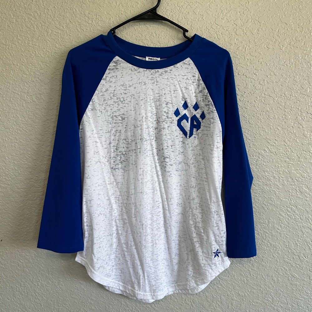 Rebel Athletics brand Cheer Athletics Long Sleeve Raglan Tee, adult large, NWOT!